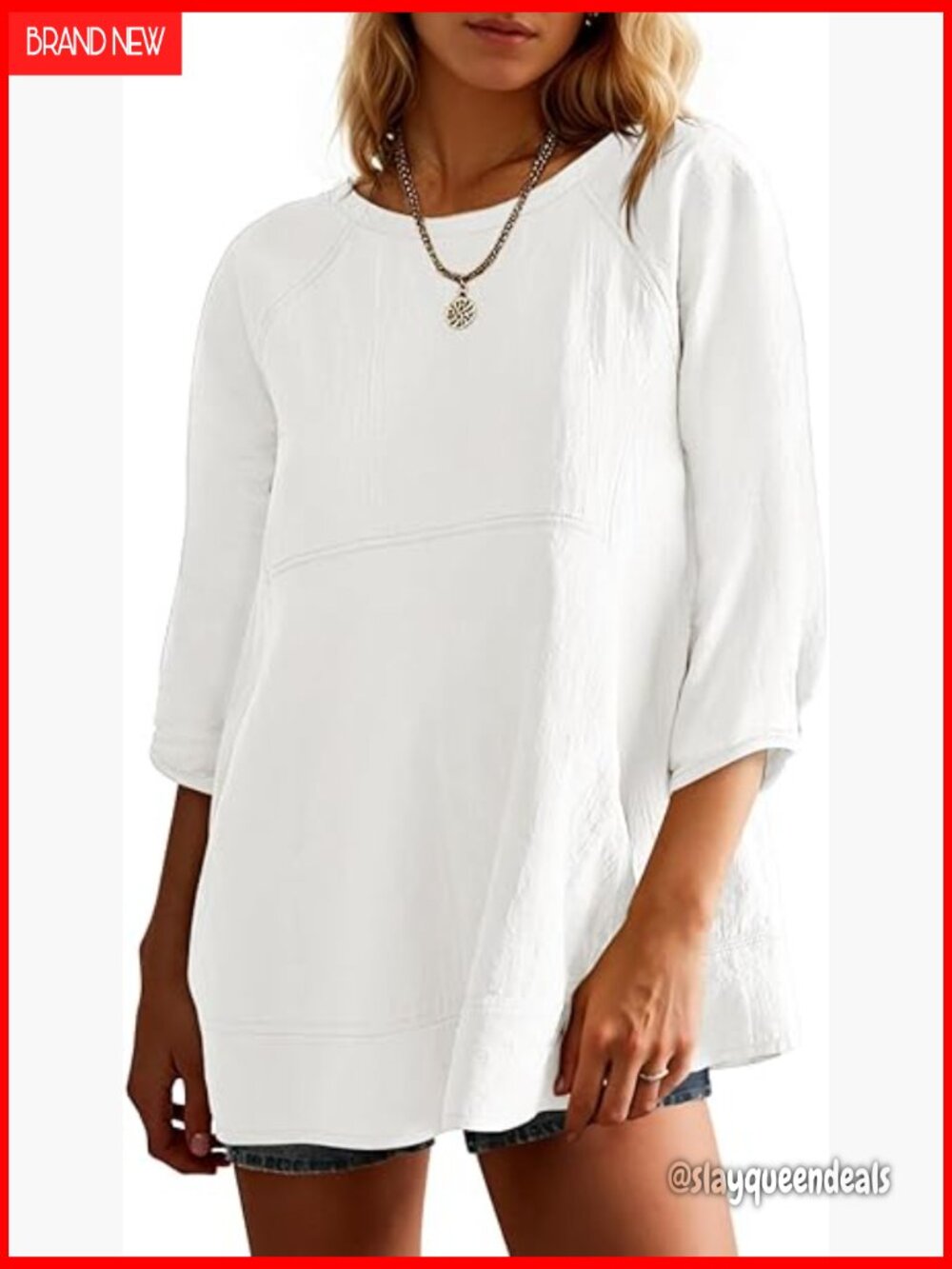 3/4 Sleeve Tunic Top Casual Peplum Flowy Oversized Blouse Shirt